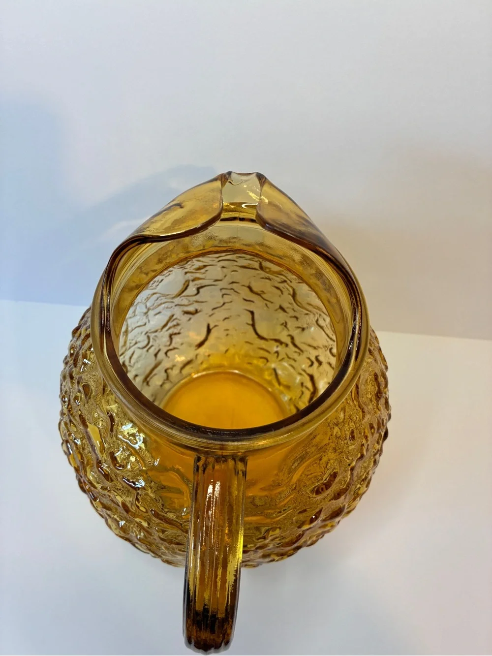 1960's Anchor Hocking Vintage Amber Honey Glass Ball Pitcher With Ice Lip